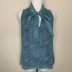 Rebecca Taylor Green Floral Chiffon Blouse Tie Neck Sz 4